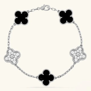 CLOVER - schwarzes Silber-Zirkon-Armband
