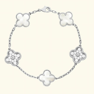 CLOVER - Weißes Silberarmband