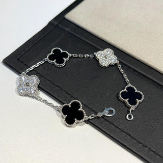 CLOVER - schwarzes Silber-Zirkon-Armband